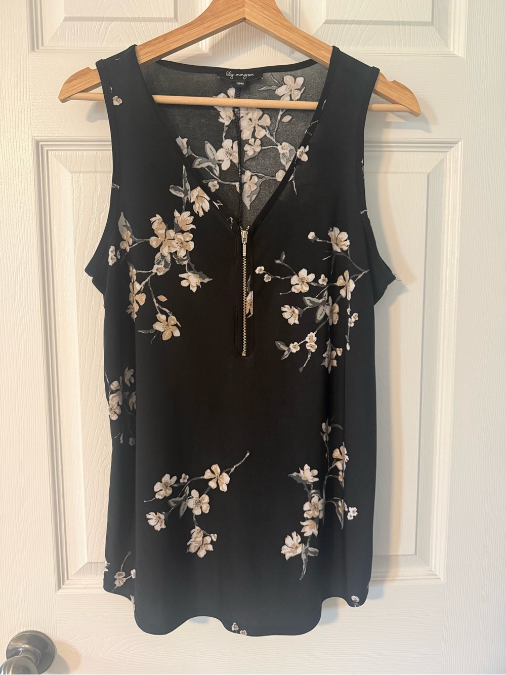 Floral Zip-Front Black Camisole